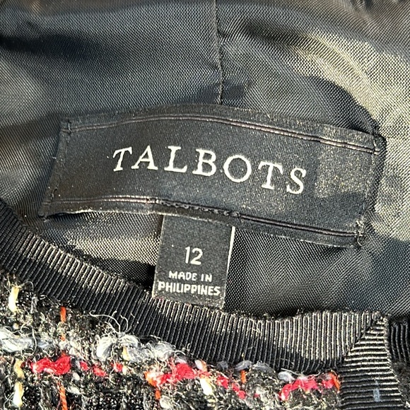 Talbots | Black with Red, Gold, & White Color Tweed Waist Jacket - Picture 9 of 11